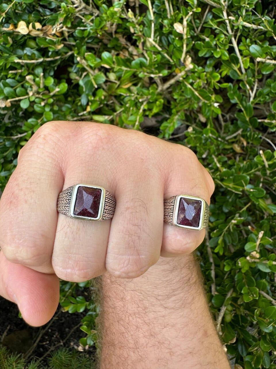 NYC Natural Blood Ring - 925 Silver Oxidized - Genuine Red Ruby Stone