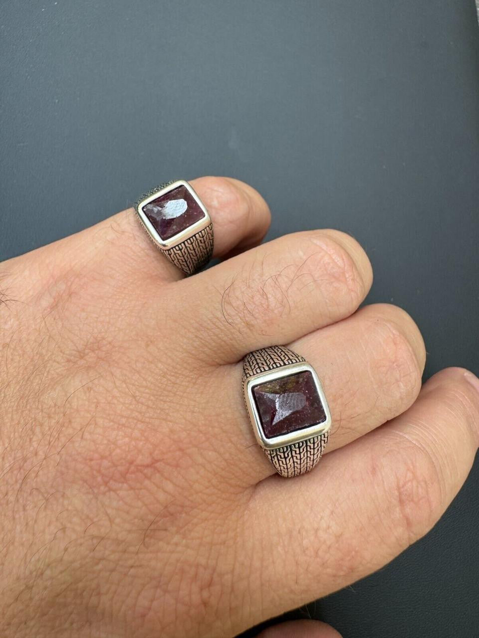 NYC Natural Blood Ring - 925 Silver Oxidized - Genuine Red Ruby Stone