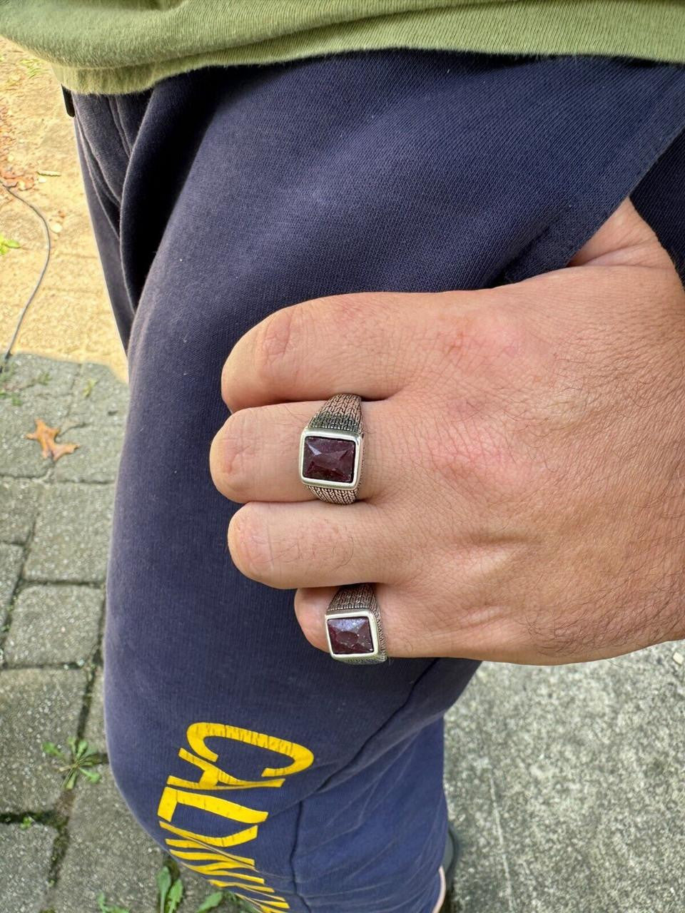 NYC Natural Blood Ring - 925 Silver Oxidized - Genuine Red Ruby Stone