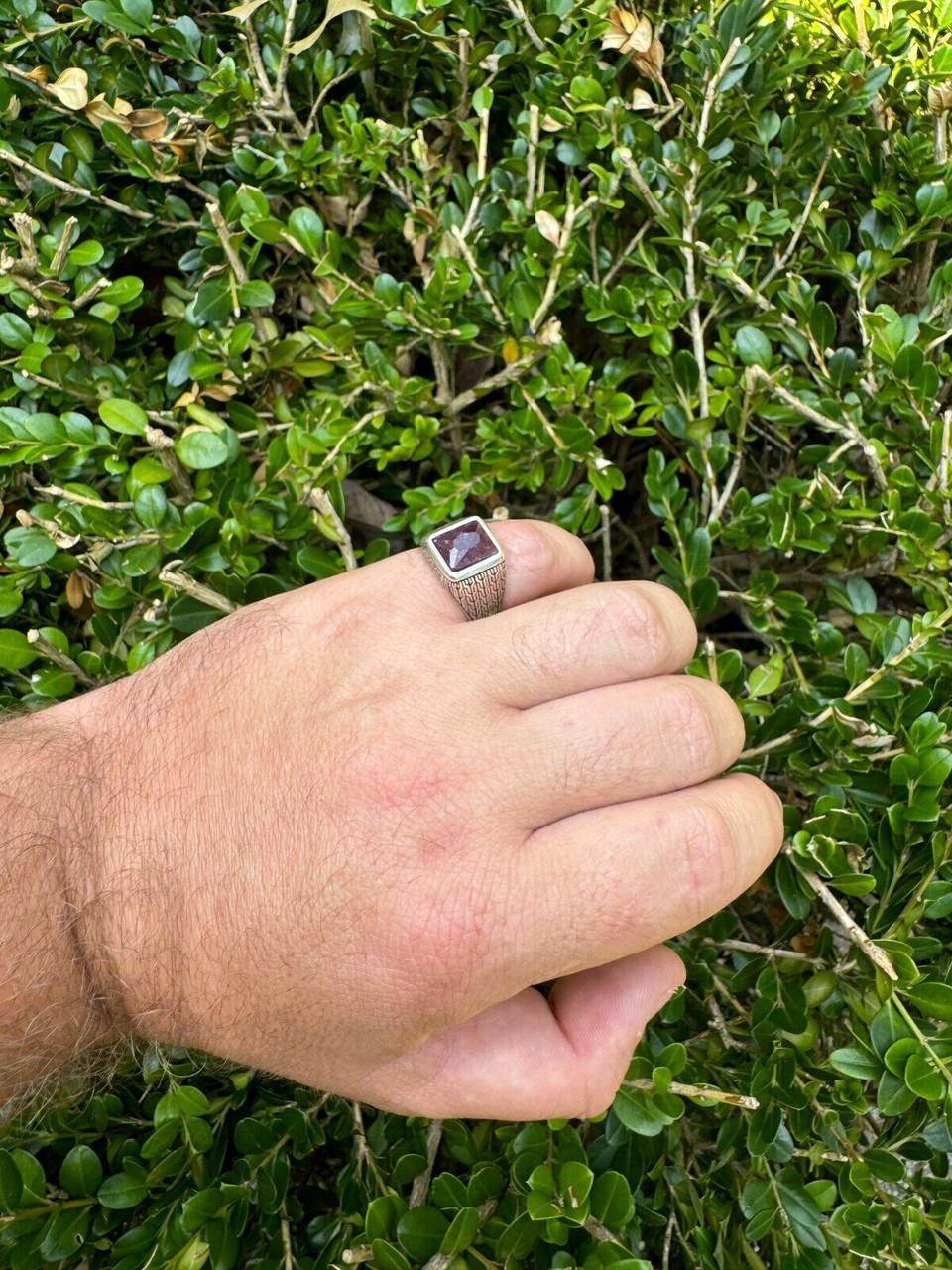 NYC Natural Blood Ring - 925 Silver Oxidized - Genuine Red Ruby Stone