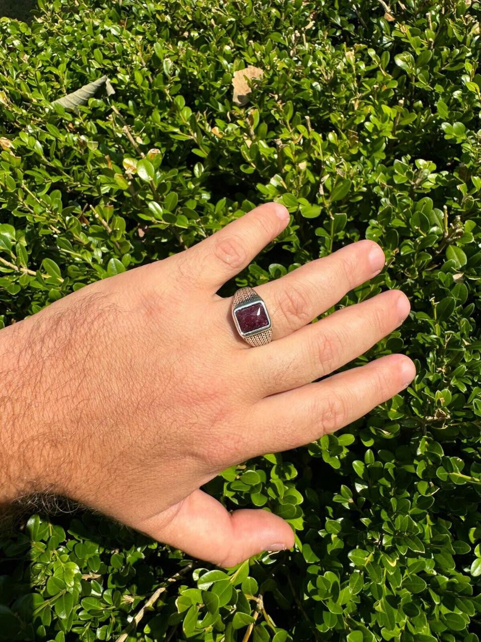 NYC Natural Blood Ring - 925 Silver Oxidized - Genuine Red Ruby Stone