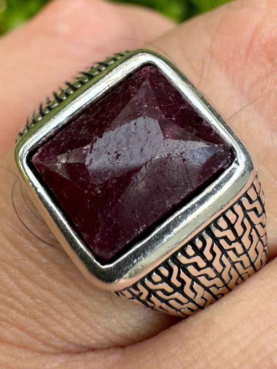 NYC Natural Blood Ring - 925 Silver Oxidized - Genuine Red Ruby Stone