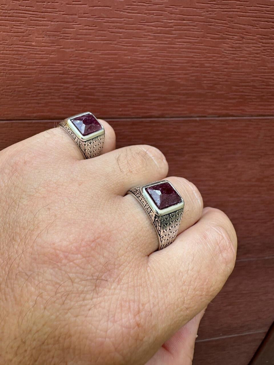 NYC Natural Blood Ring - 925 Silver Oxidized - Genuine Red Ruby Stone