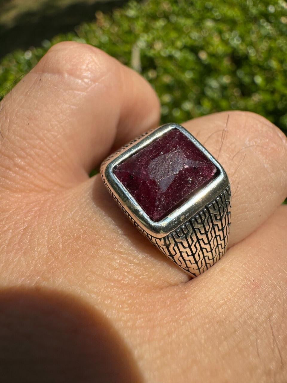 NYC Natural Blood Ring - 925 Silver Oxidized - Genuine Red Ruby Stone