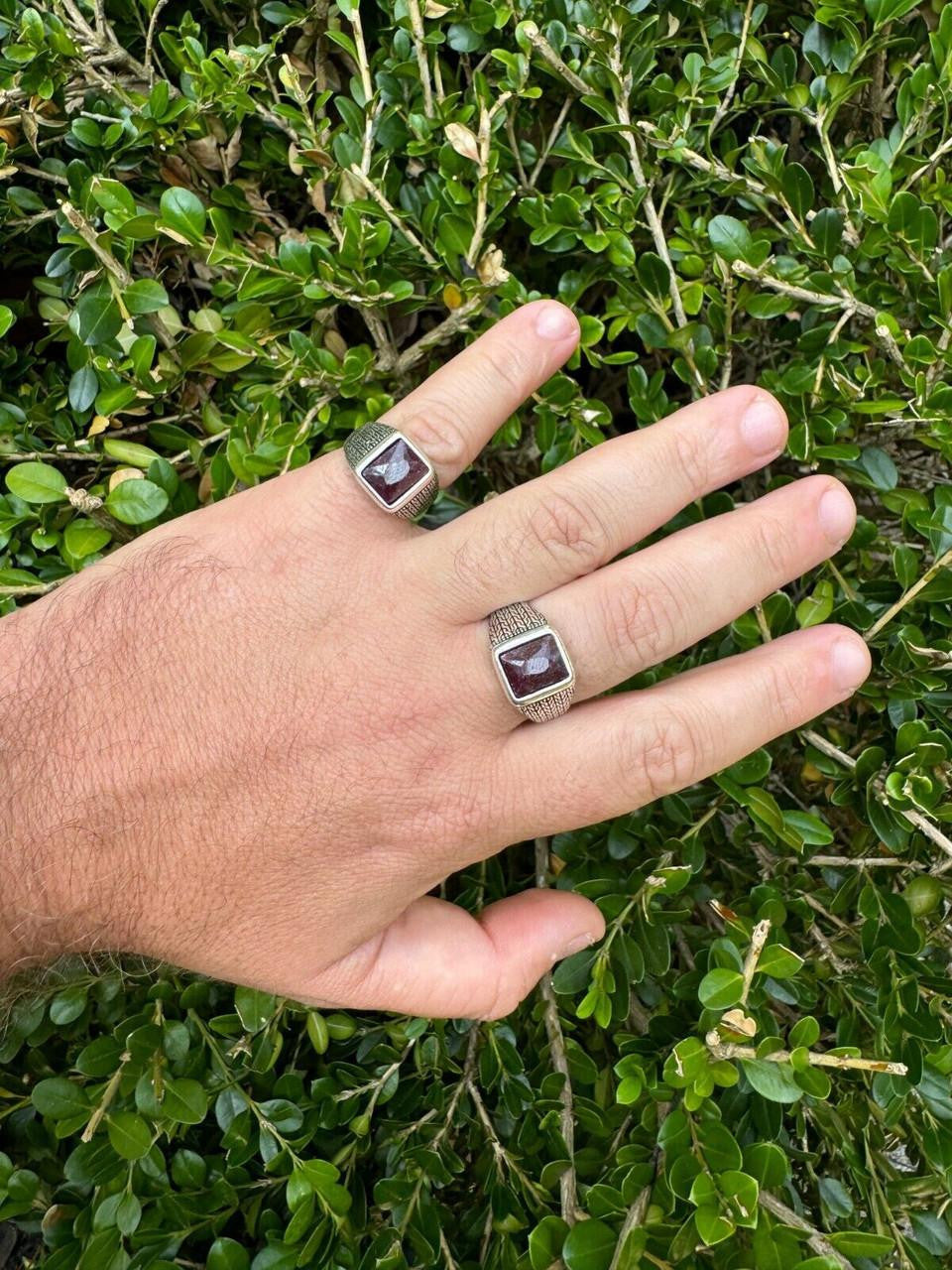 NYC Natural Blood Ring - 925 Silver Oxidized - Genuine Red Ruby Stone