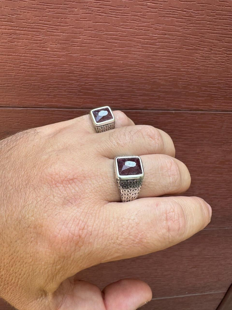 NYC Natural Blood Ring - 925 Silver Oxidized - Genuine Red Ruby Stone