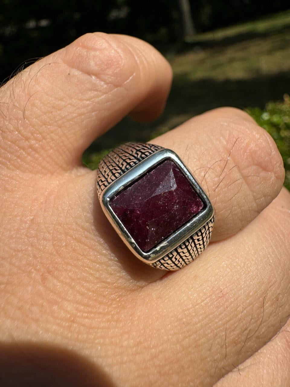 NYC Natural Blood Ring - 925 Silver Oxidized - Genuine Red Ruby Stone