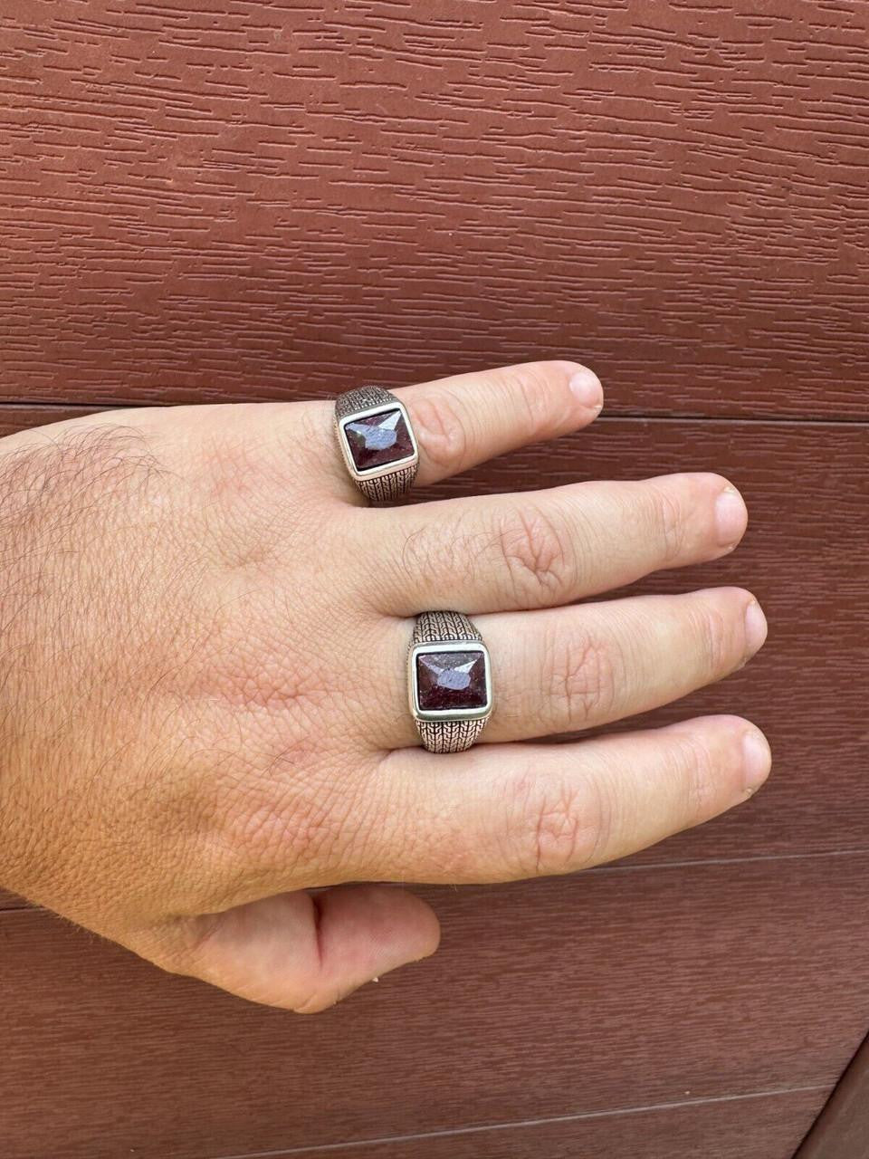 NYC Natural Blood Ring - 925 Silver Oxidized - Genuine Red Ruby Stone