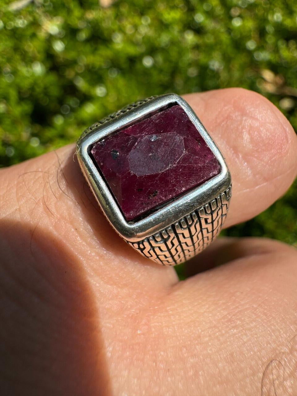 NYC Natural Blood Ring - 925 Silver Oxidized - Genuine Red Ruby Stone