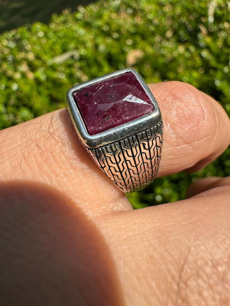 NYC Natural Blood Ring - 925 Silver Oxidized - Genuine Red Ruby Stone