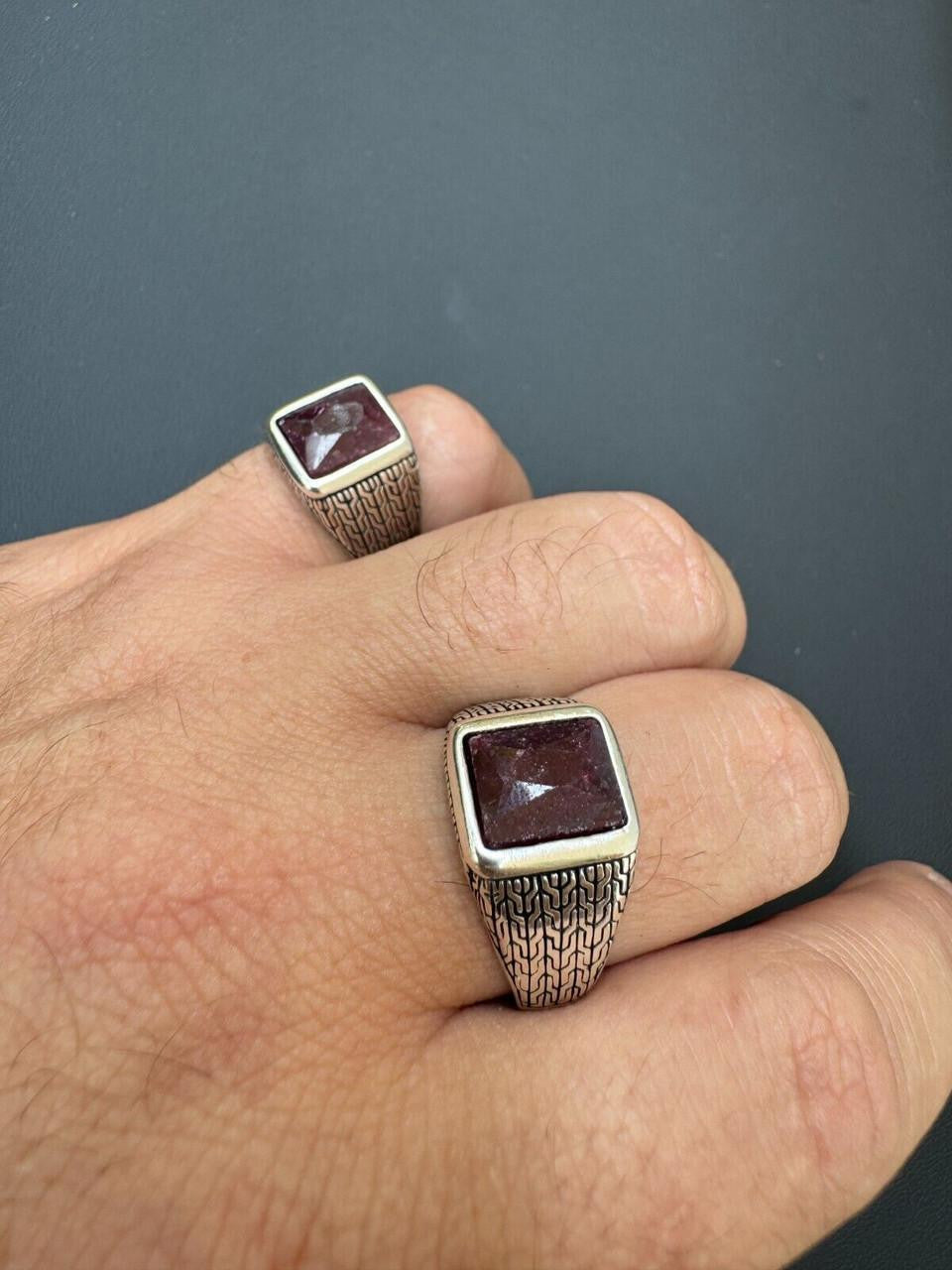 NYC Natural Blood Ring - 925 Silver Oxidized - Genuine Red Ruby Stone