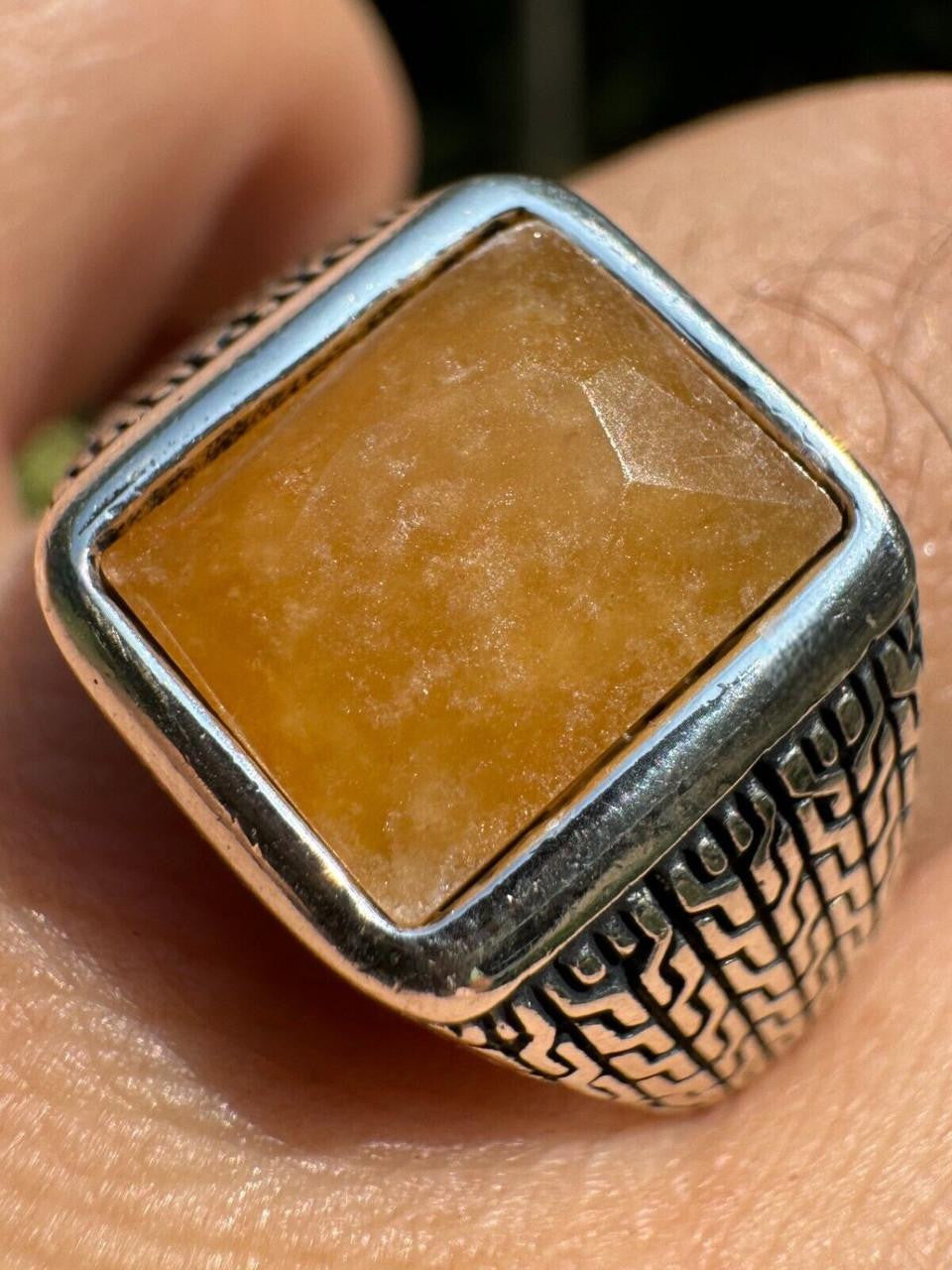 NYC Natural Canary Fate Ring - 925 Silver Oxidized - Genuine Yellow Sapphire Stone
