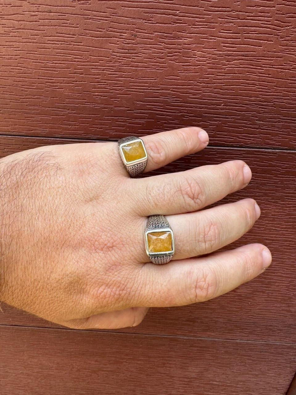 NYC Natural Canary Fate Ring - 925 Silver Oxidized - Genuine Yellow Sapphire Stone