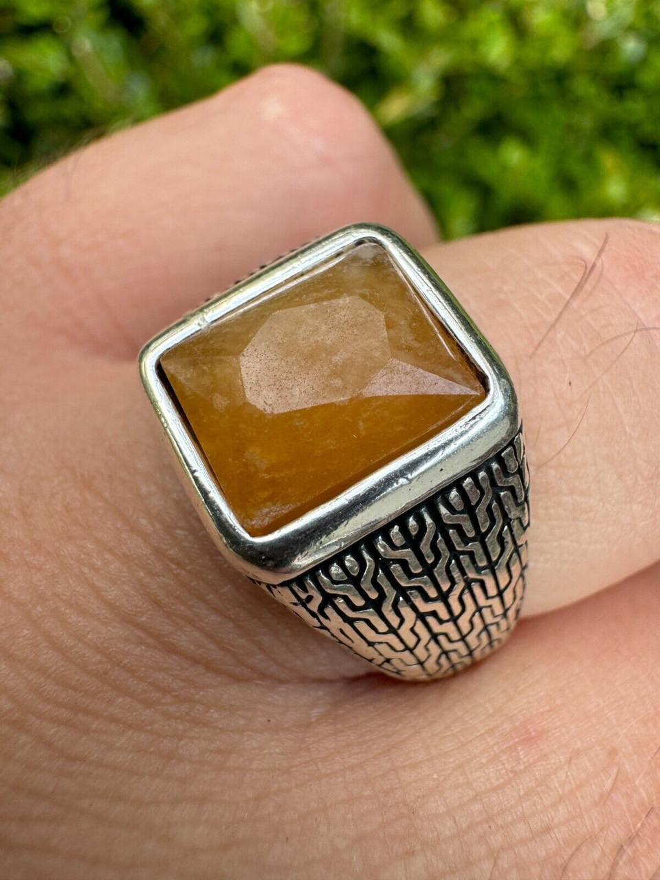 NYC Natural Canary Fate Ring - 925 Silver Oxidized - Genuine Yellow Sapphire Stone