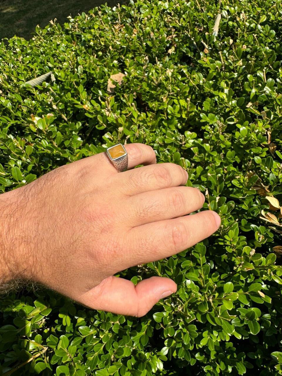 NYC Natural Canary Fate Ring - 925 Silver Oxidized - Genuine Yellow Sapphire Stone