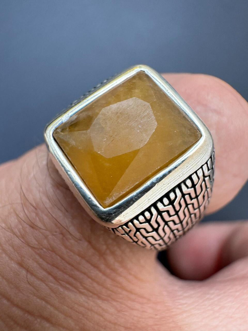 NYC Natural Canary Fate Ring - 925 Silver Oxidized - Genuine Yellow Sapphire Stone