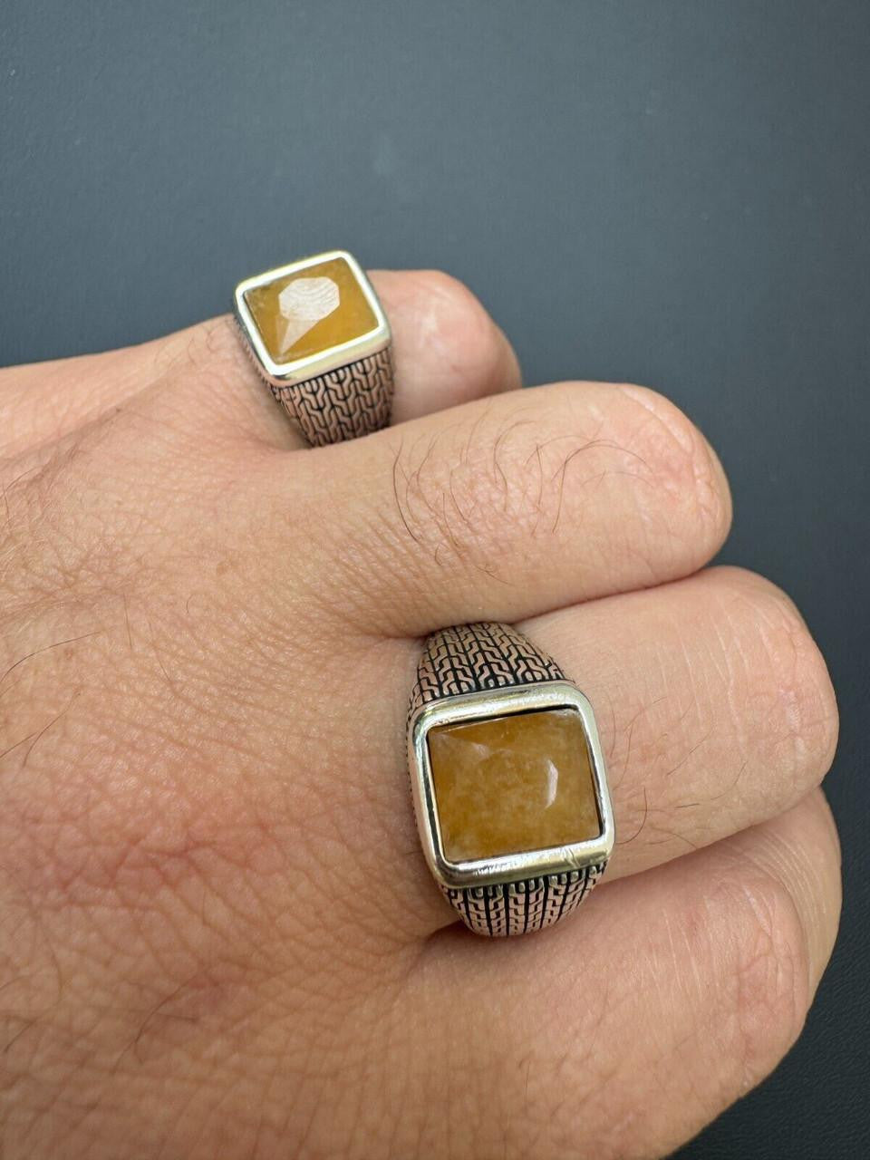 NYC Natural Canary Fate Ring - 925 Silver Oxidized - Genuine Yellow Sapphire Stone