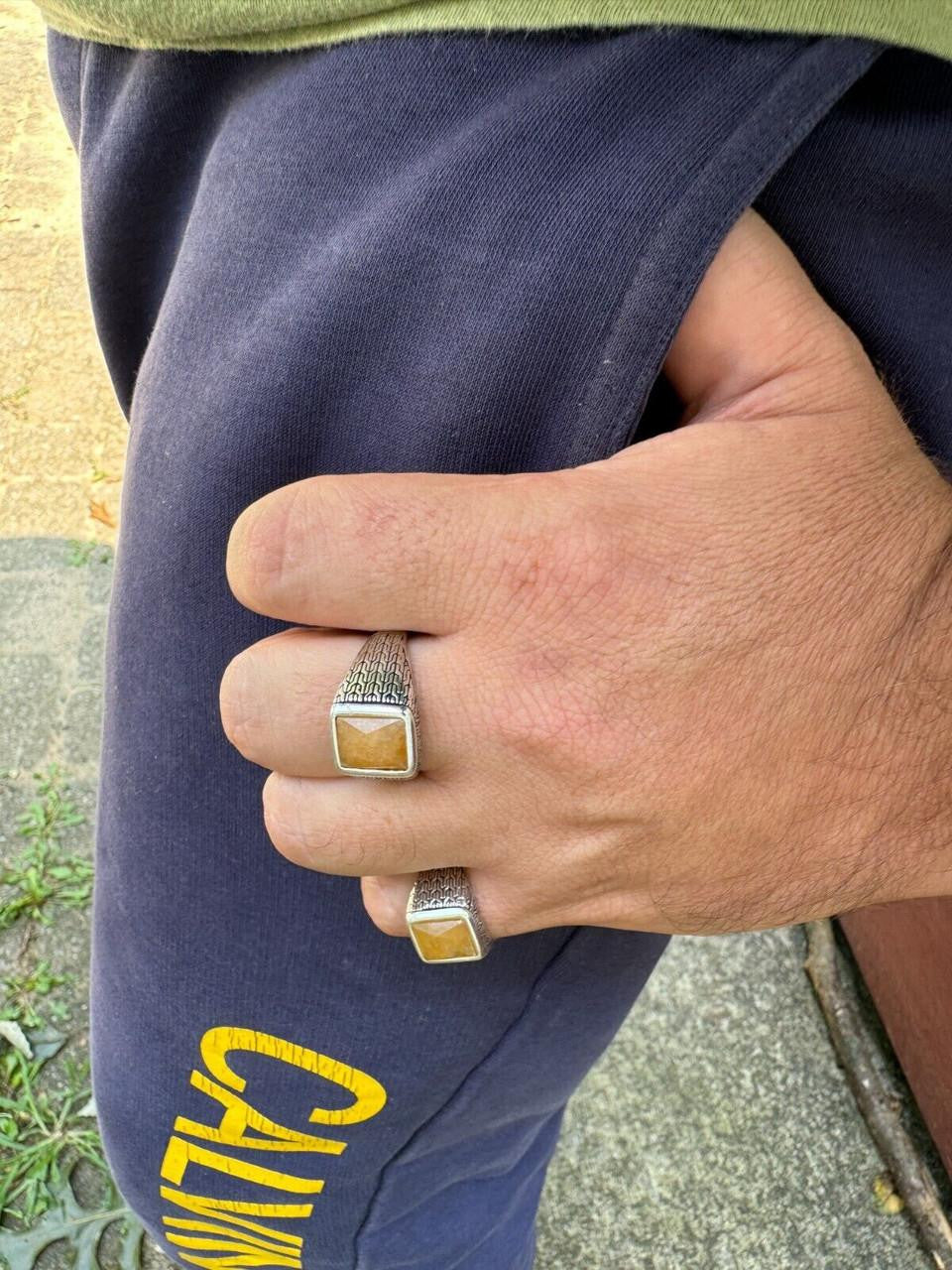 NYC Natural Canary Fate Ring - 925 Silver Oxidized - Genuine Yellow Sapphire Stone