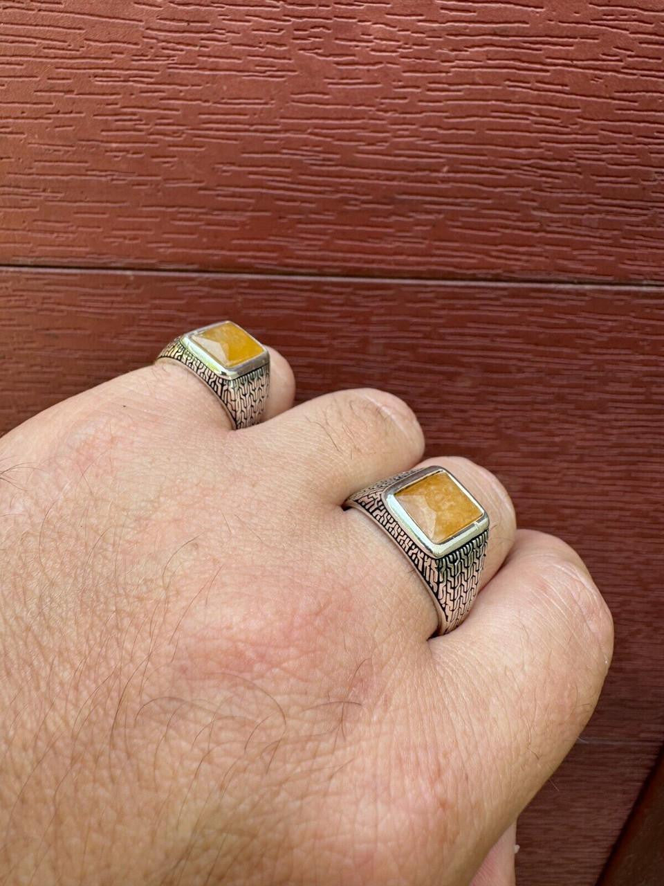 NYC Natural Canary Fate Ring - 925 Silver Oxidized - Genuine Yellow Sapphire Stone