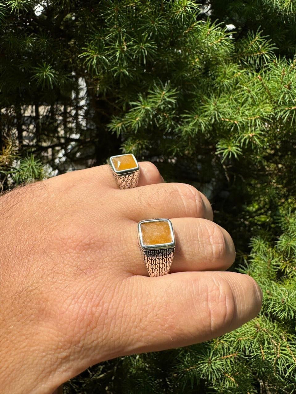NYC Natural Canary Fate Ring - 925 Silver Oxidized - Genuine Yellow Sapphire Stone