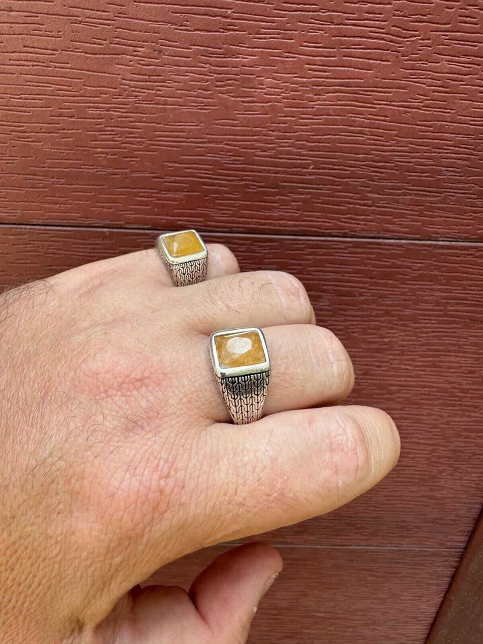 NYC Natural Canary Fate Ring - 925 Silver Oxidized - Genuine Yellow Sapphire Stone