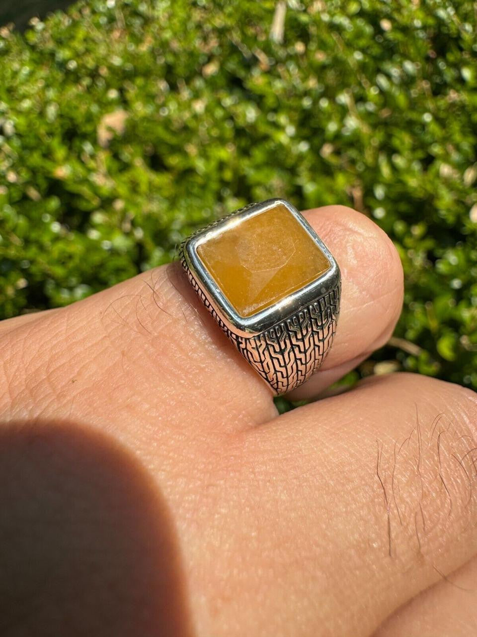 NYC Natural Canary Fate Ring - 925 Silver Oxidized - Genuine Yellow Sapphire Stone