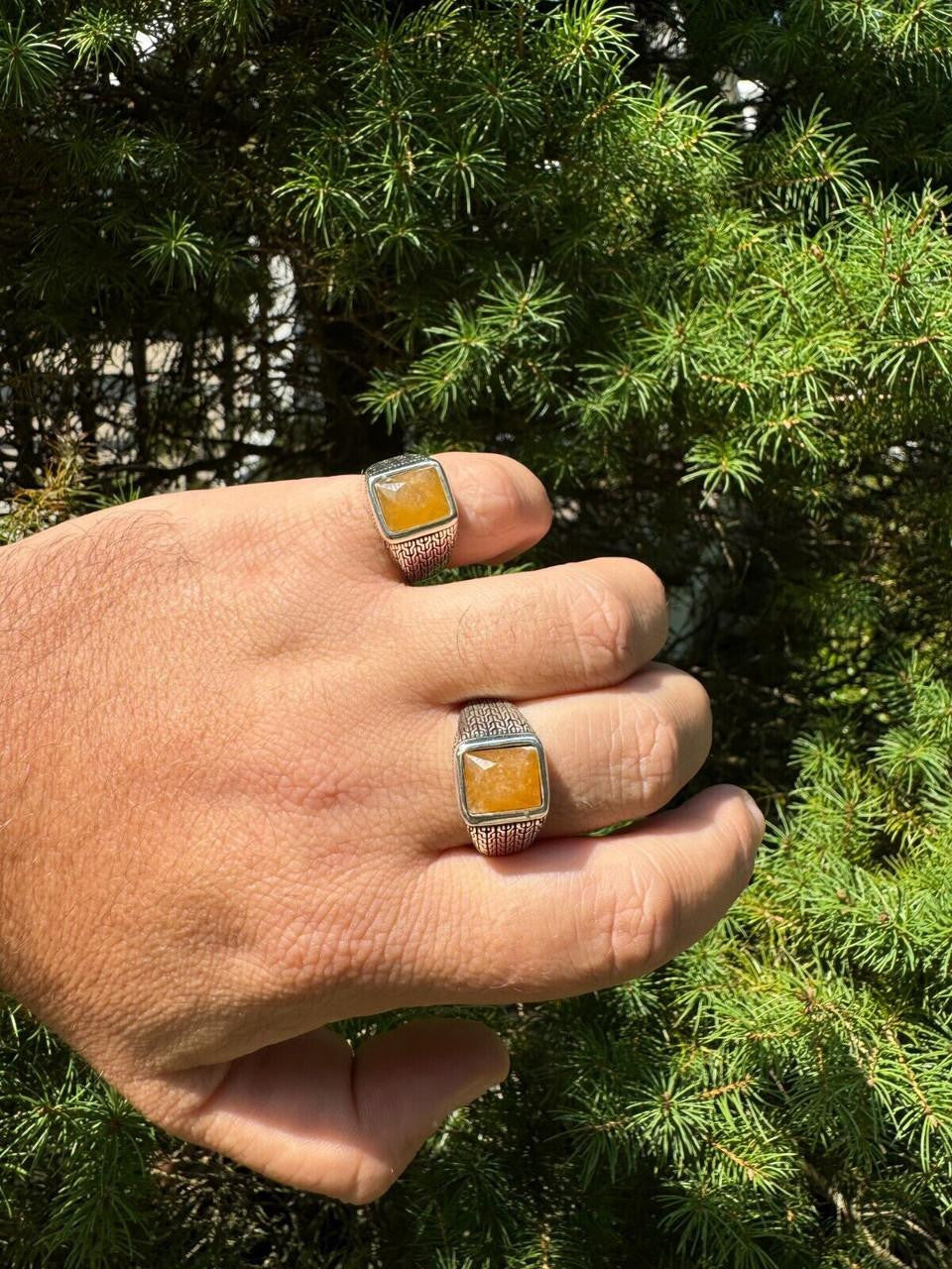 NYC Natural Canary Fate Ring - 925 Silver Oxidized - Genuine Yellow Sapphire Stone
