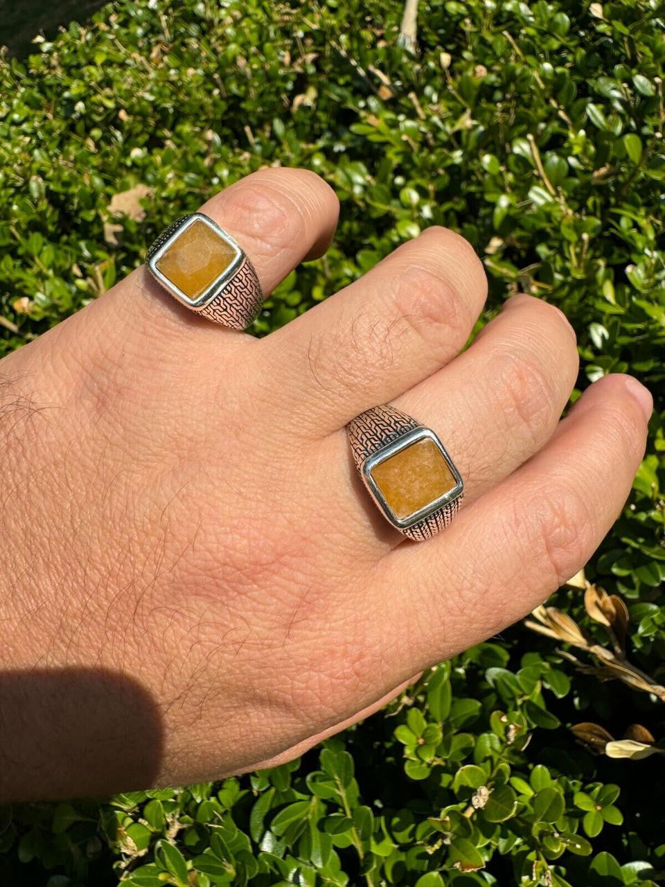 NYC Natural Canary Fate Ring - 925 Silver Oxidized - Genuine Yellow Sapphire Stone