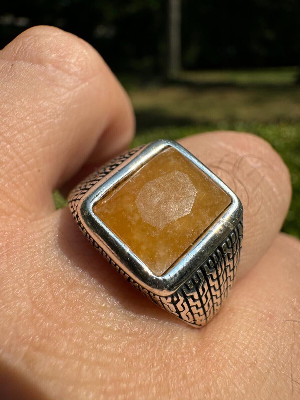 NYC Natural Canary Fate Ring - 925 Silver Oxidized - Genuine Yellow Sapphire Stone