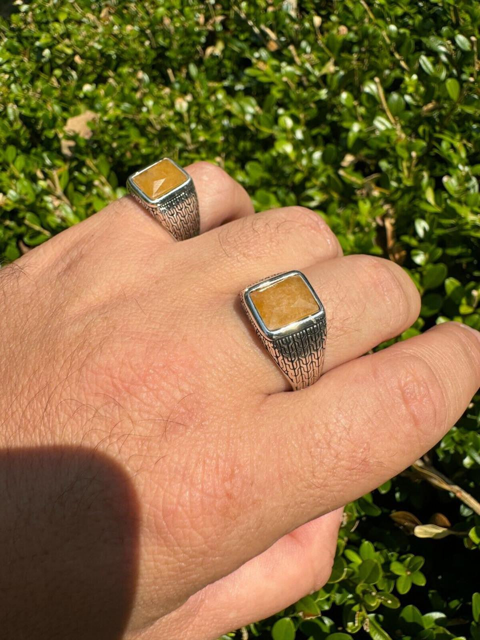 NYC Natural Canary Fate Ring - 925 Silver Oxidized - Genuine Yellow Sapphire Stone