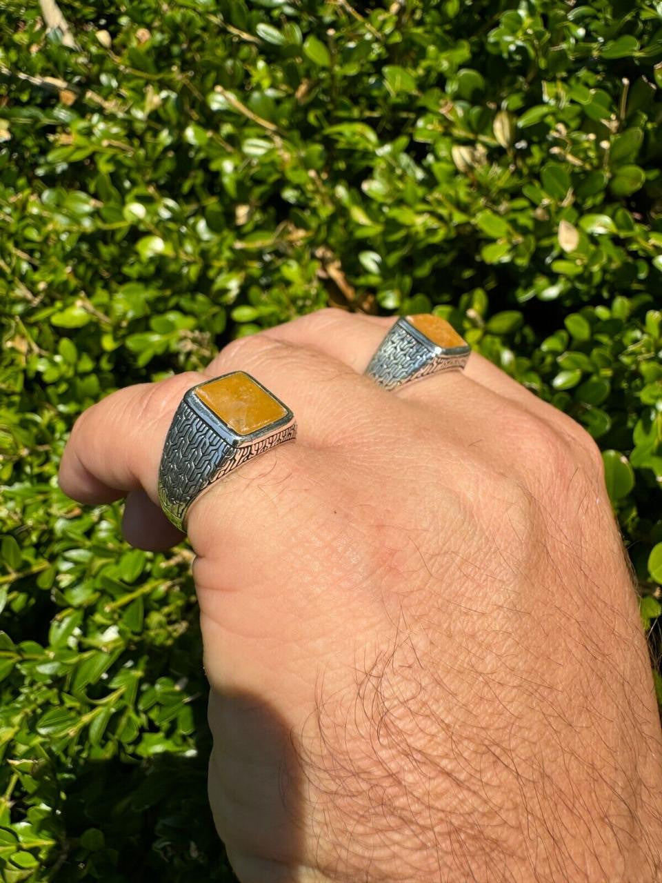 NYC Natural Canary Fate Ring - 925 Silver Oxidized - Genuine Yellow Sapphire Stone
