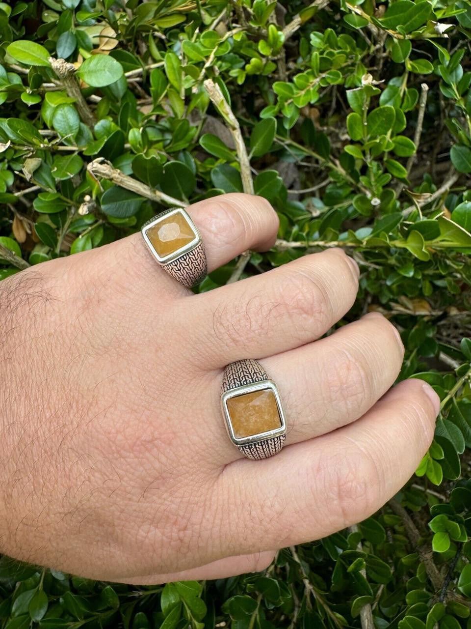 NYC Natural Canary Fate Ring - 925 Silver Oxidized - Genuine Yellow Sapphire Stone