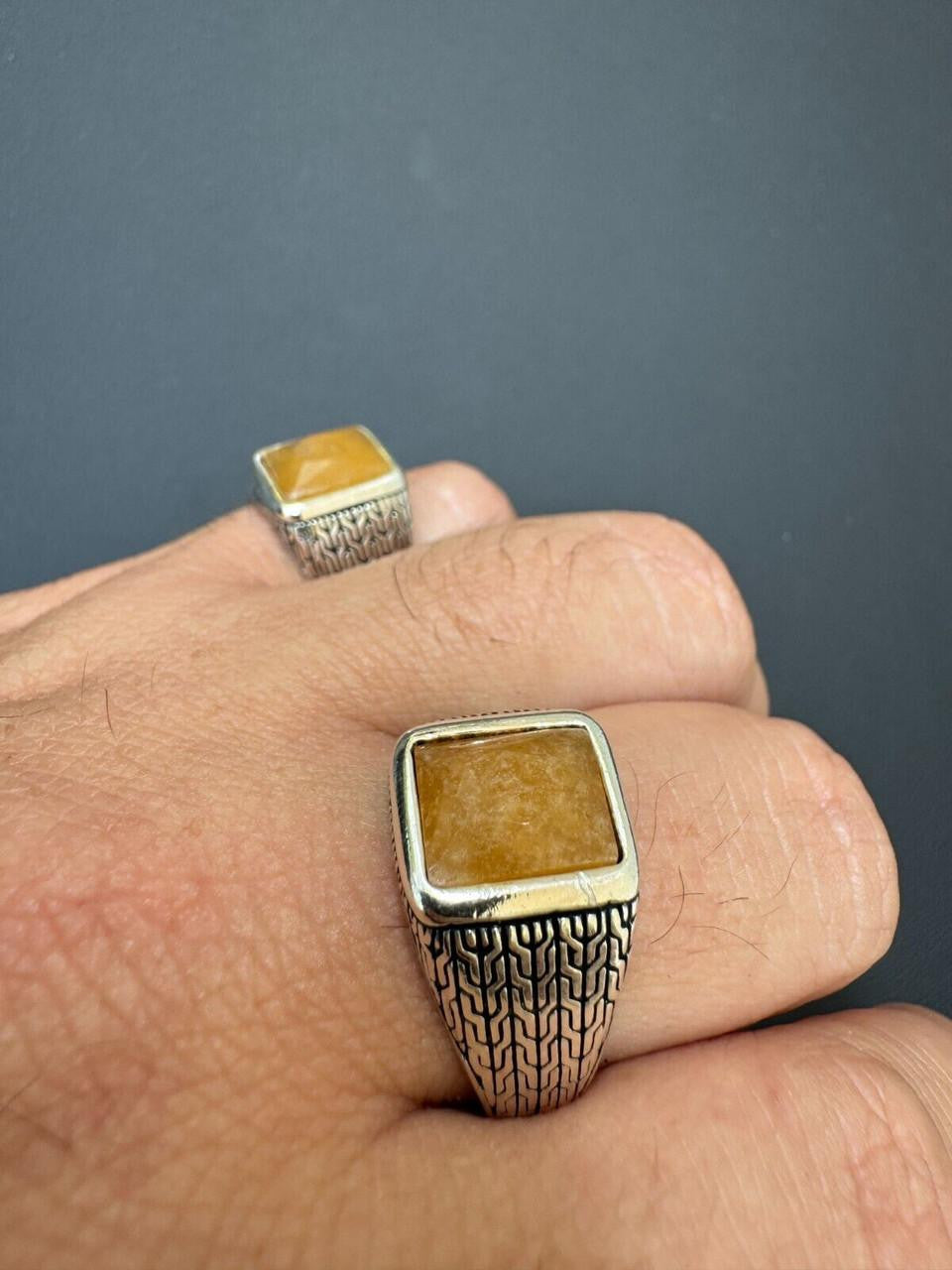 NYC Natural Canary Fate Ring - 925 Silver Oxidized - Genuine Yellow Sapphire Stone