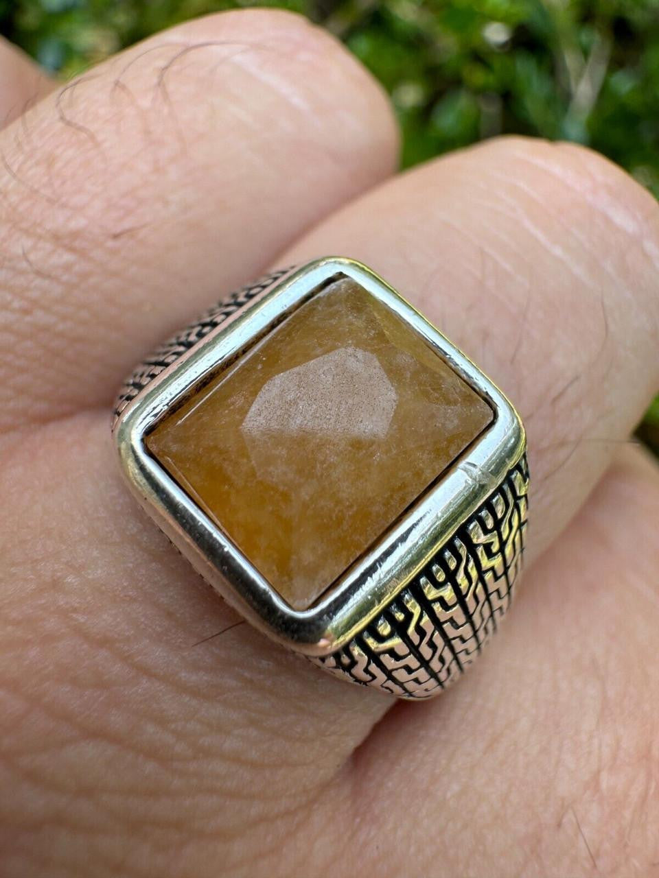 NYC Natural Canary Fate Ring - 925 Silver Oxidized - Genuine Yellow Sapphire Stone