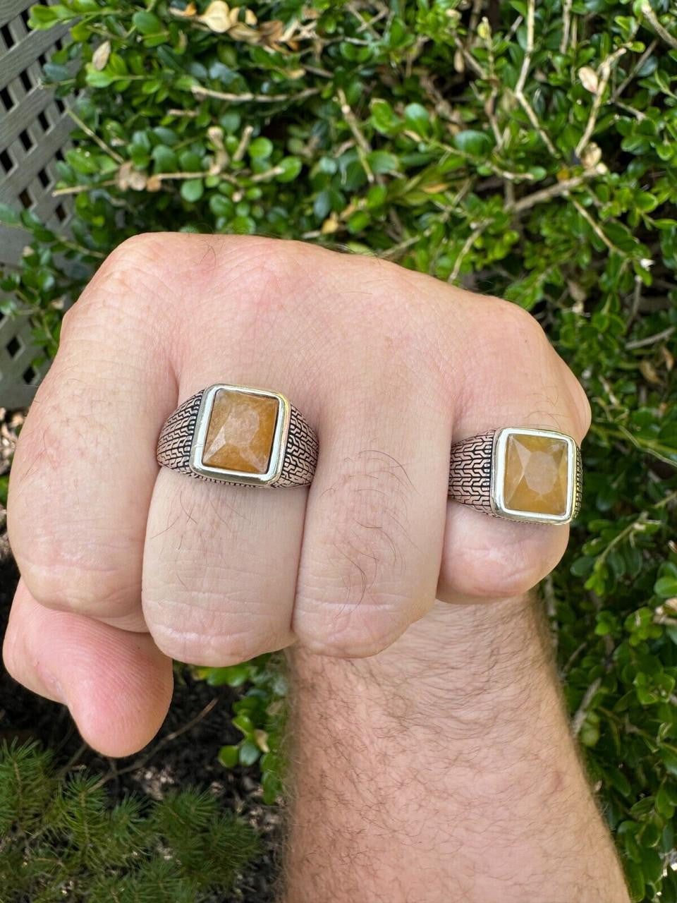 NYC Natural Canary Fate Ring - 925 Silver Oxidized - Genuine Yellow Sapphire Stone