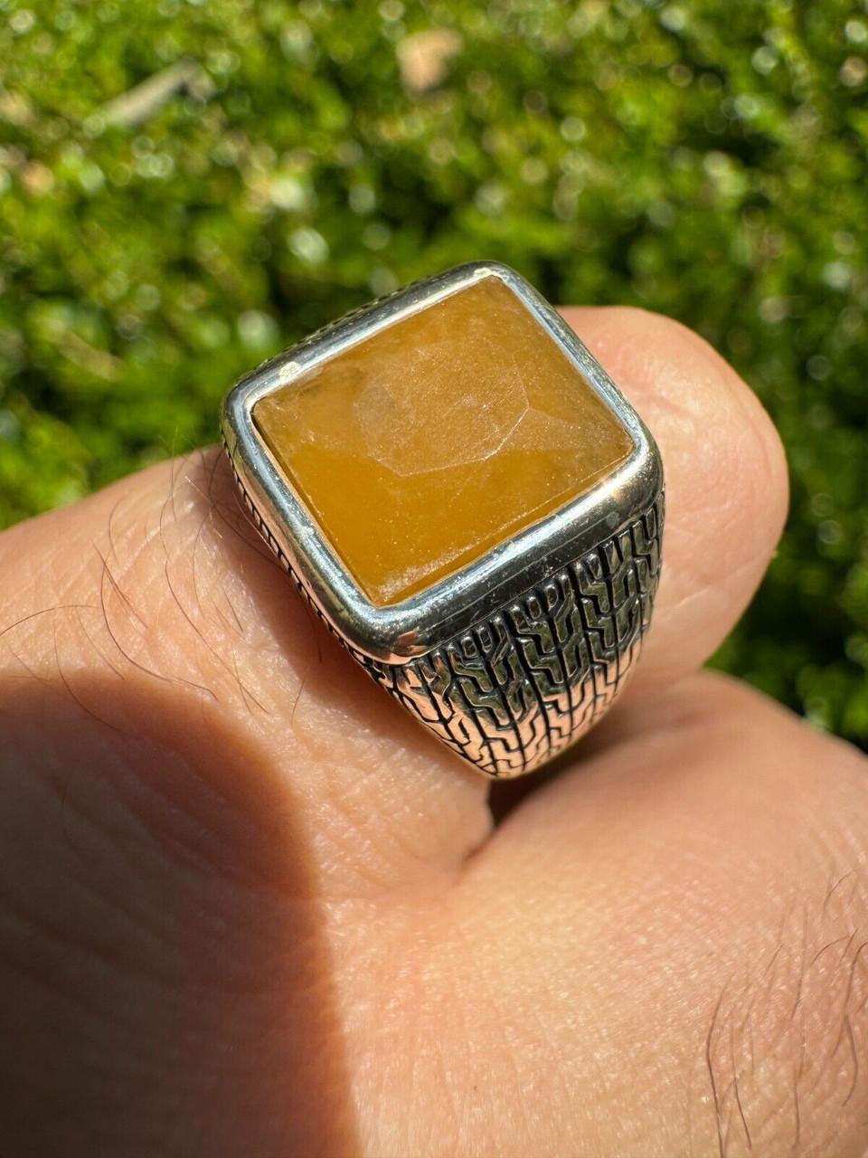 NYC Natural Canary Fate Ring - 925 Silver Oxidized - Genuine Yellow Sapphire Stone