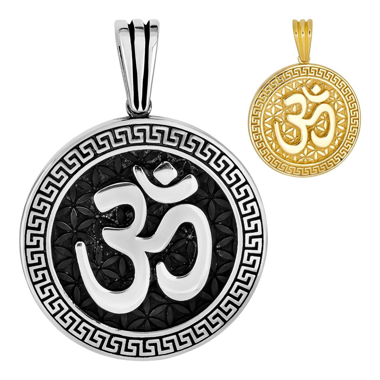 Ohm Hindu Aum Symbol of Oneness Pendant - 14k Gold Vermeil Or Oxidized 925 Silver - Small 1.5"