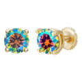Opal MOISSANITE Solitaire Stud Earrings - 14k Gold Vermeil 925 Silver - 3mm-8mm - 0.2-4ct