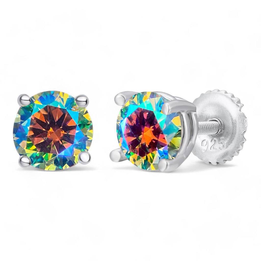 Opal MOISSANITE Solitaire Stud Earrings - 925 Silver - 3mm-8mm - 0.2-4ct