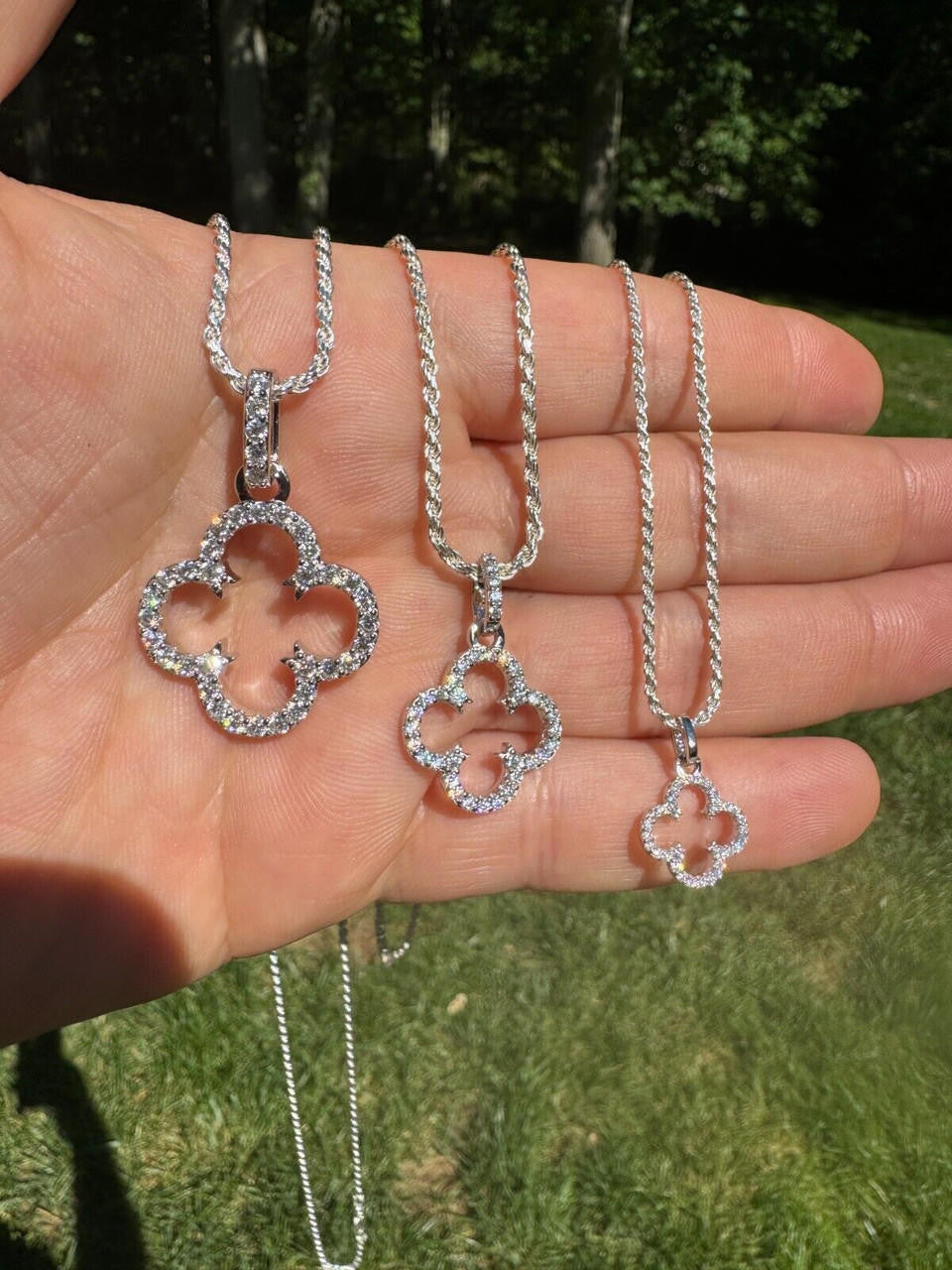 MOISSANITE Open Clover Flower Pendant - 925 Silver - 3 Sizes 0.75"-1.5"