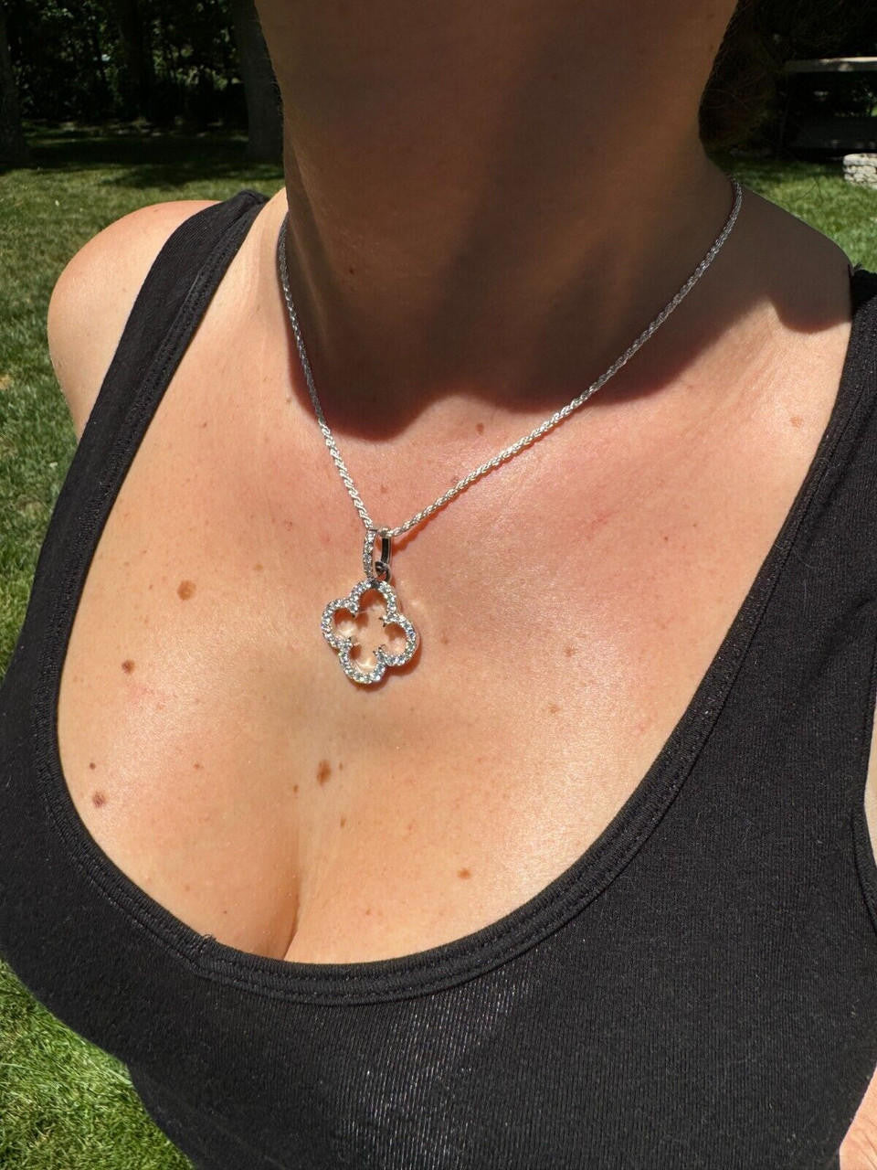 MOISSANITE Open Clover Flower Pendant - 925 Silver - 3 Sizes 0.75"-1.5"