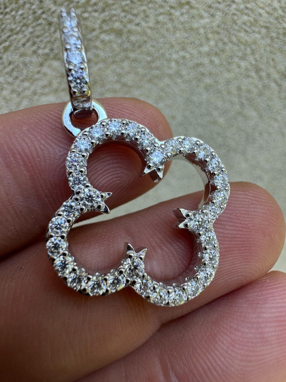 MOISSANITE Open Clover Flower Pendant - 925 Silver - 3 Sizes 0.75"-1.5"