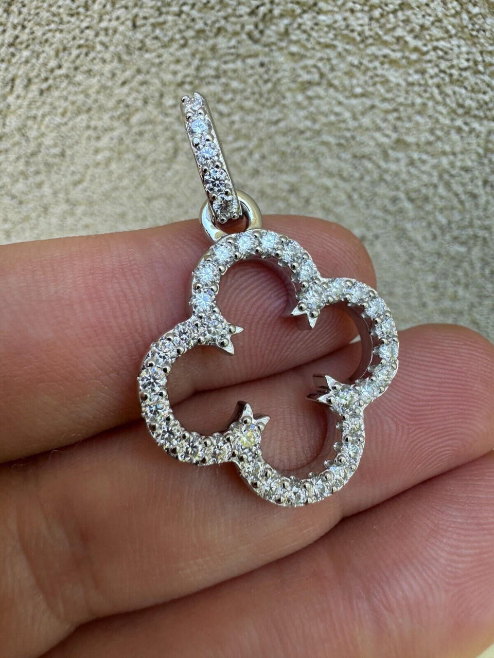 MOISSANITE Open Clover Flower Pendant - 925 Silver - 3 Sizes 0.75"-1.5"