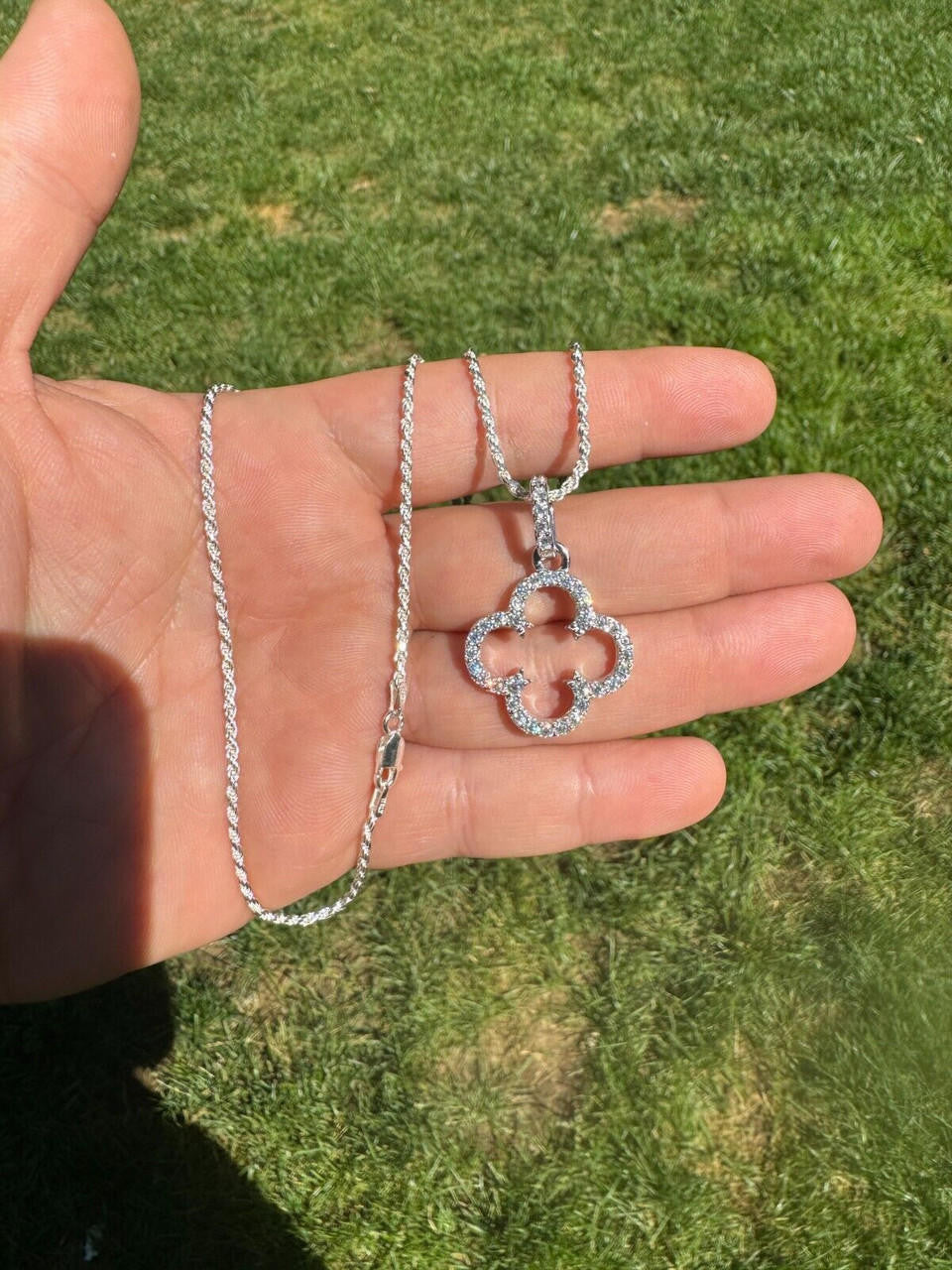 MOISSANITE Open Clover Flower Pendant - 925 Silver - 3 Sizes 0.75"-1.5"