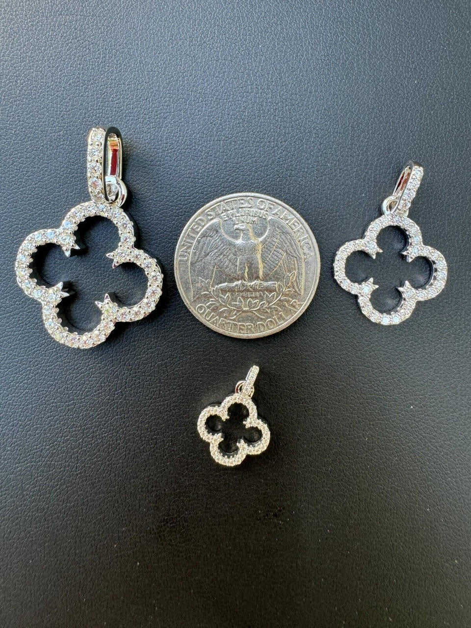 MOISSANITE Open Clover Flower Pendant - 925 Silver - 3 Sizes 0.75"-1.5"
