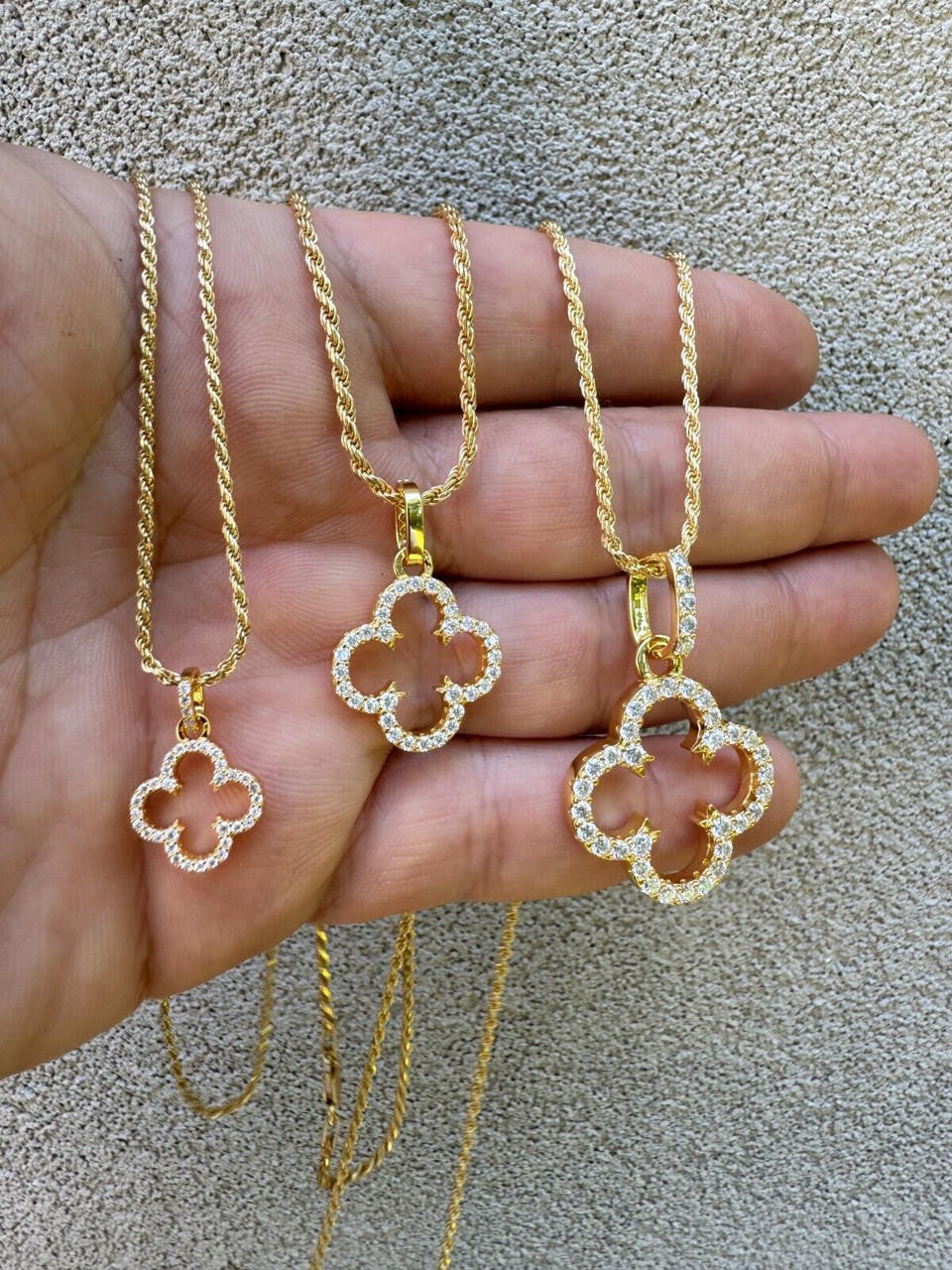 MOISSANITE Open Clover Flower Pendant - 14k Gold Vermeil 925 Silver - 3 Sizes 0.75"-1.5"