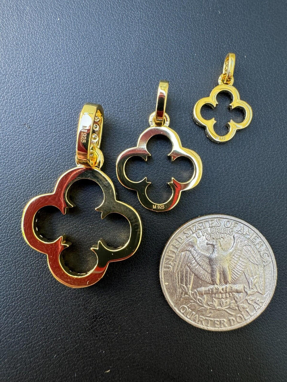 MOISSANITE Open Clover Flower Pendant - 14k Gold Vermeil 925 Silver - 3 Sizes 0.75"-1.5"