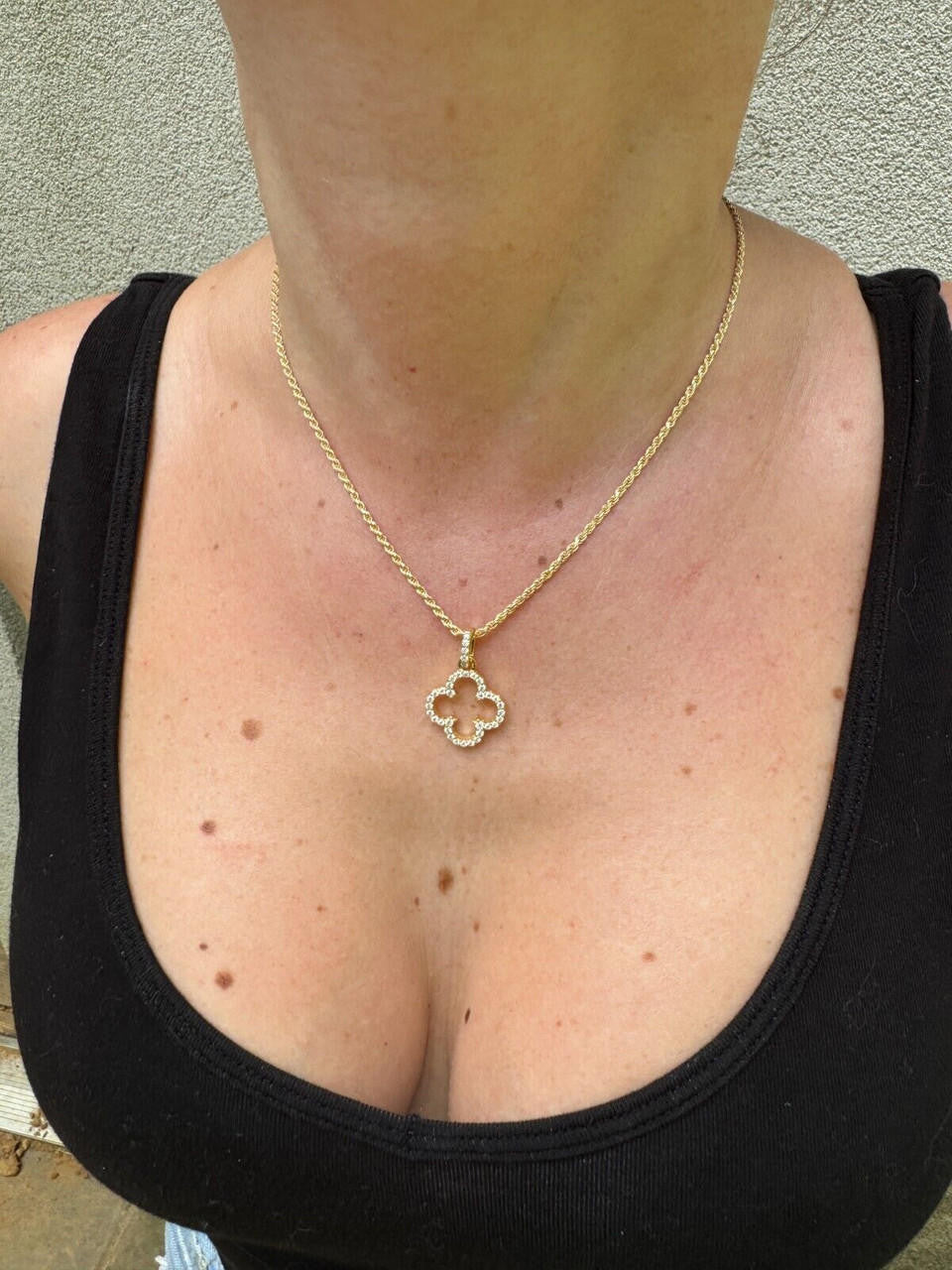 MOISSANITE Open Clover Flower Pendant - 14k Gold Vermeil 925 Silver - 3 Sizes 0.75"-1.5"