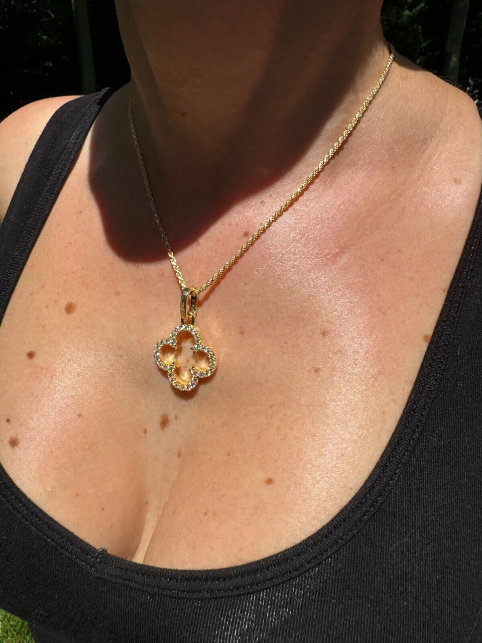 MOISSANITE Open Clover Flower Pendant - 14k Gold Vermeil 925 Silver - 3 Sizes 0.75"-1.5"