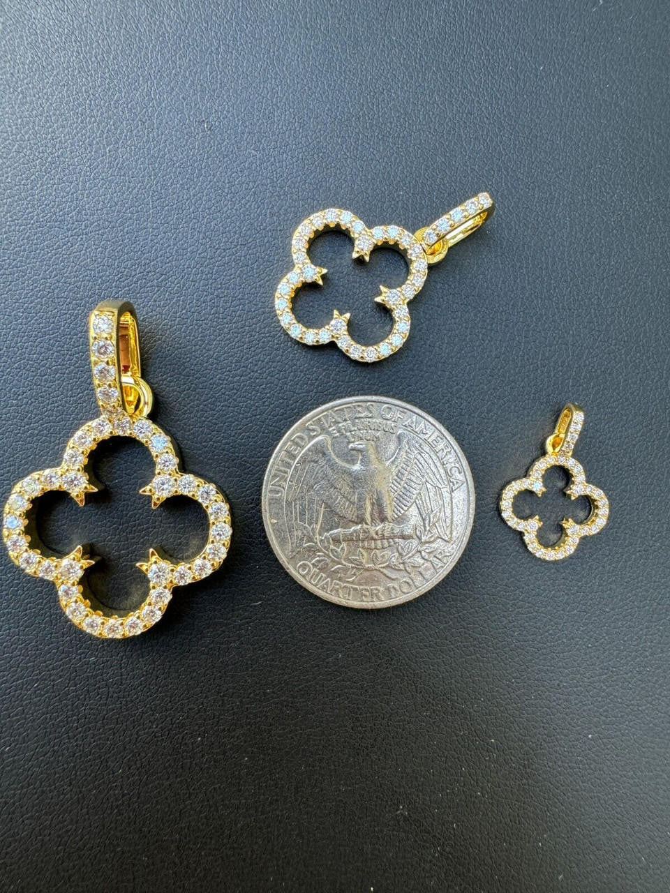 MOISSANITE Open Clover Flower Pendant - 14k Gold Vermeil 925 Silver - 3 Sizes 0.75"-1.5"